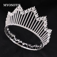luxury round crystal wedding crowns for women tiaras gold silver queen princess pageant diadem bridal hair accessories