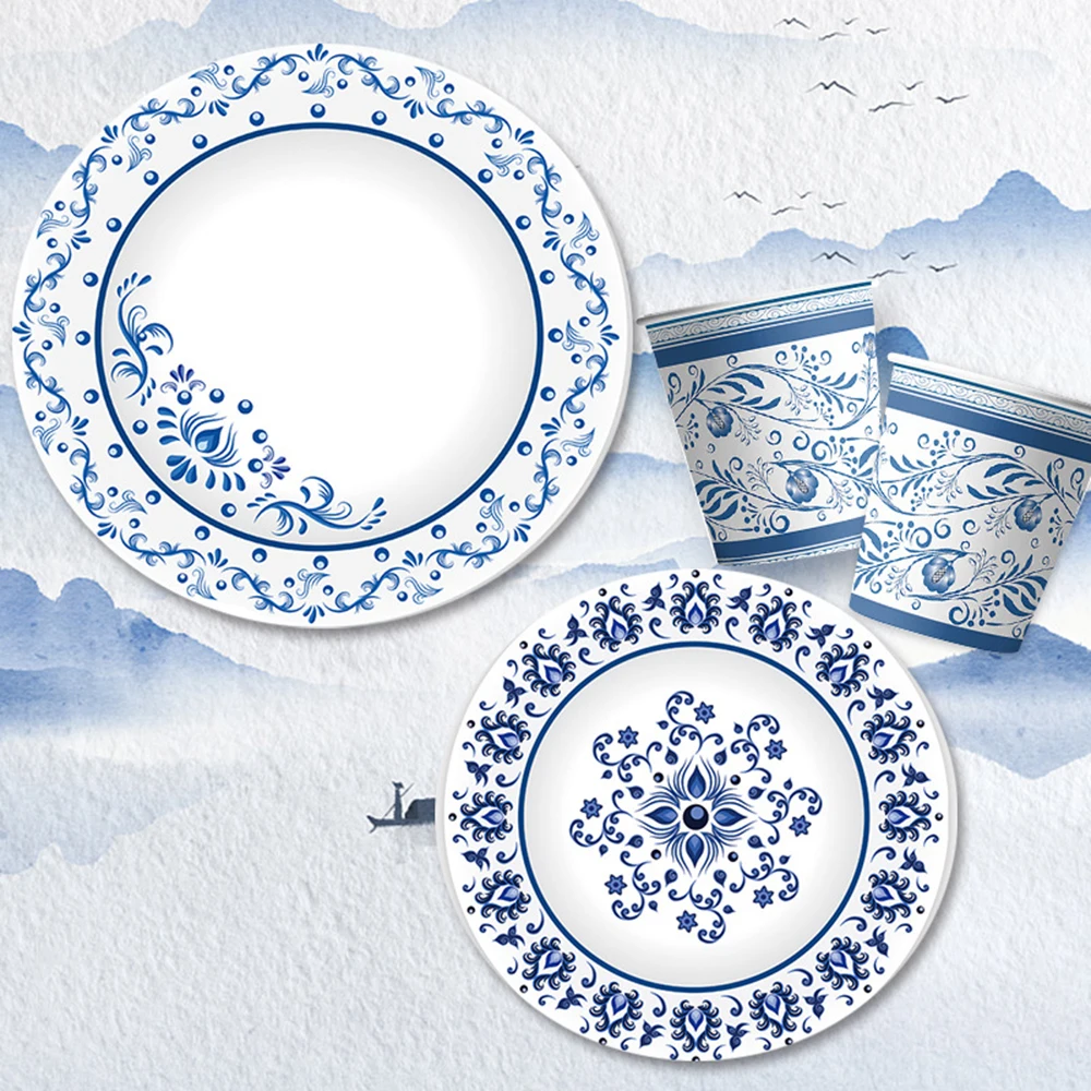 

Chinoiserie Blue And White Pottery Theme Birthday Party Decorative Disposable Tableware Napkin Balloon Baby Shower Girl Kid Gift