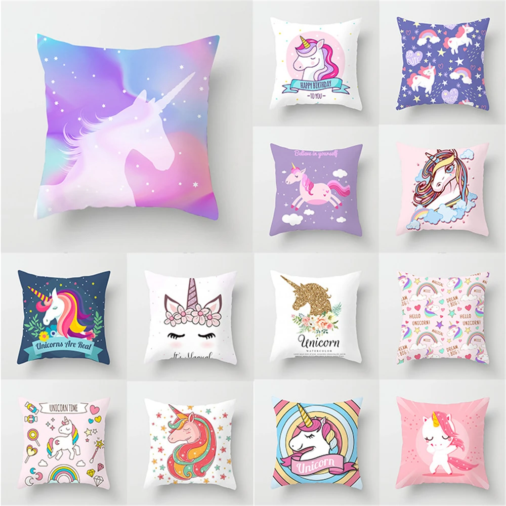 

Unicorn Pillow Cushion Cover 45X45CM Unicorn Throw Pillow Wedding Christmas Pillow Covers Decorative Polyester Sofa Pillow Case