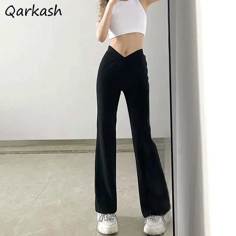 

Flare Pants Women Casual Skinny Sexy Mopping Design Solid Vintage Aesthetic Y2k Clothes Females All-match Stylish Irregular Chic