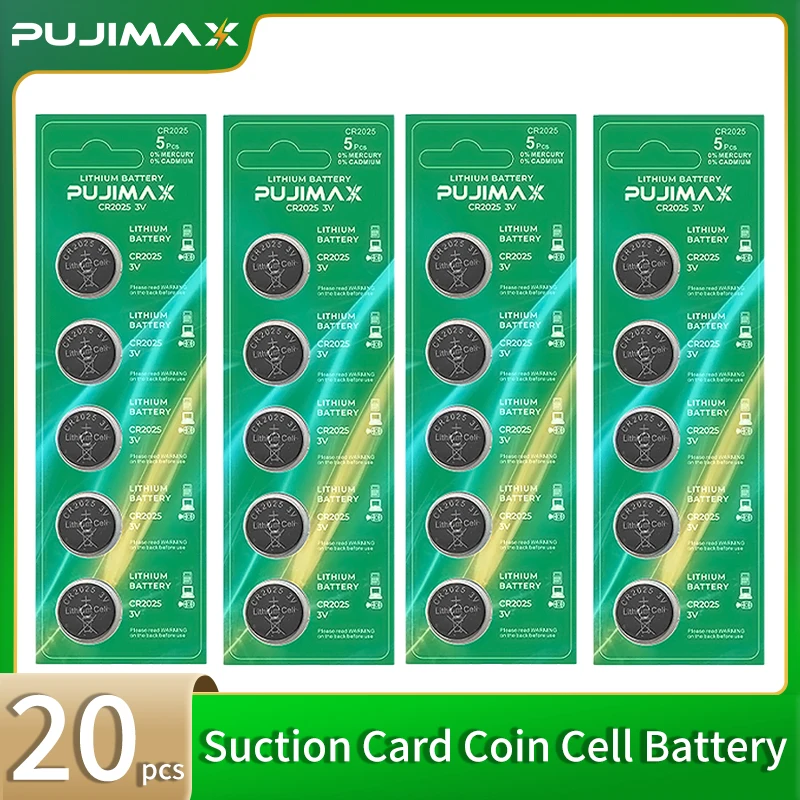 

PUJIMAX 4Pack/20Pcs CR2025 3V Lithium Battery 5003LC CR2025-1W SB-T14 280-205 6025 Button Cell Batteries for Watches Clocks Toys