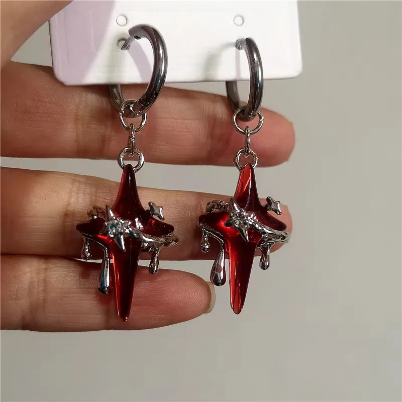 Серьги-кольца имixlot из нержавеющей стали с красной звездой и крестом