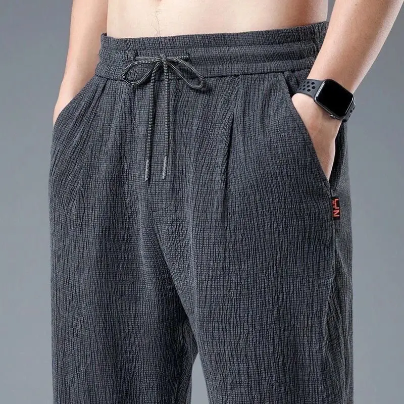 Casual Linen Pants Men Harem Pants Joggers Sport Sweatpants Solid color Black Gray Ankle length Trousers Elastic waist