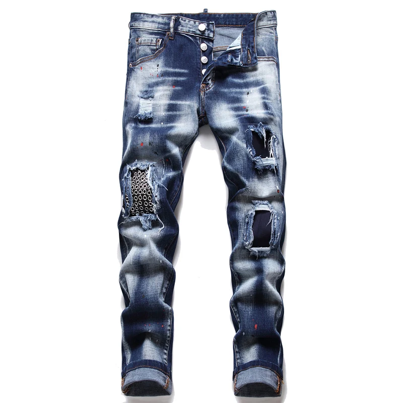 

Pants Men Hosen Herren Jeans Slim Denim Trousers Biker High Quality Male Straight Casual Designer Ripped Jean Homme Pantalones