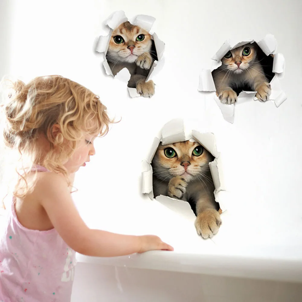 

3D Lovely Pet Wall Sticker Self-adhesive Cats Wallpaper Children Living Room Bathroom Toilet Decals Mural Home Decoration