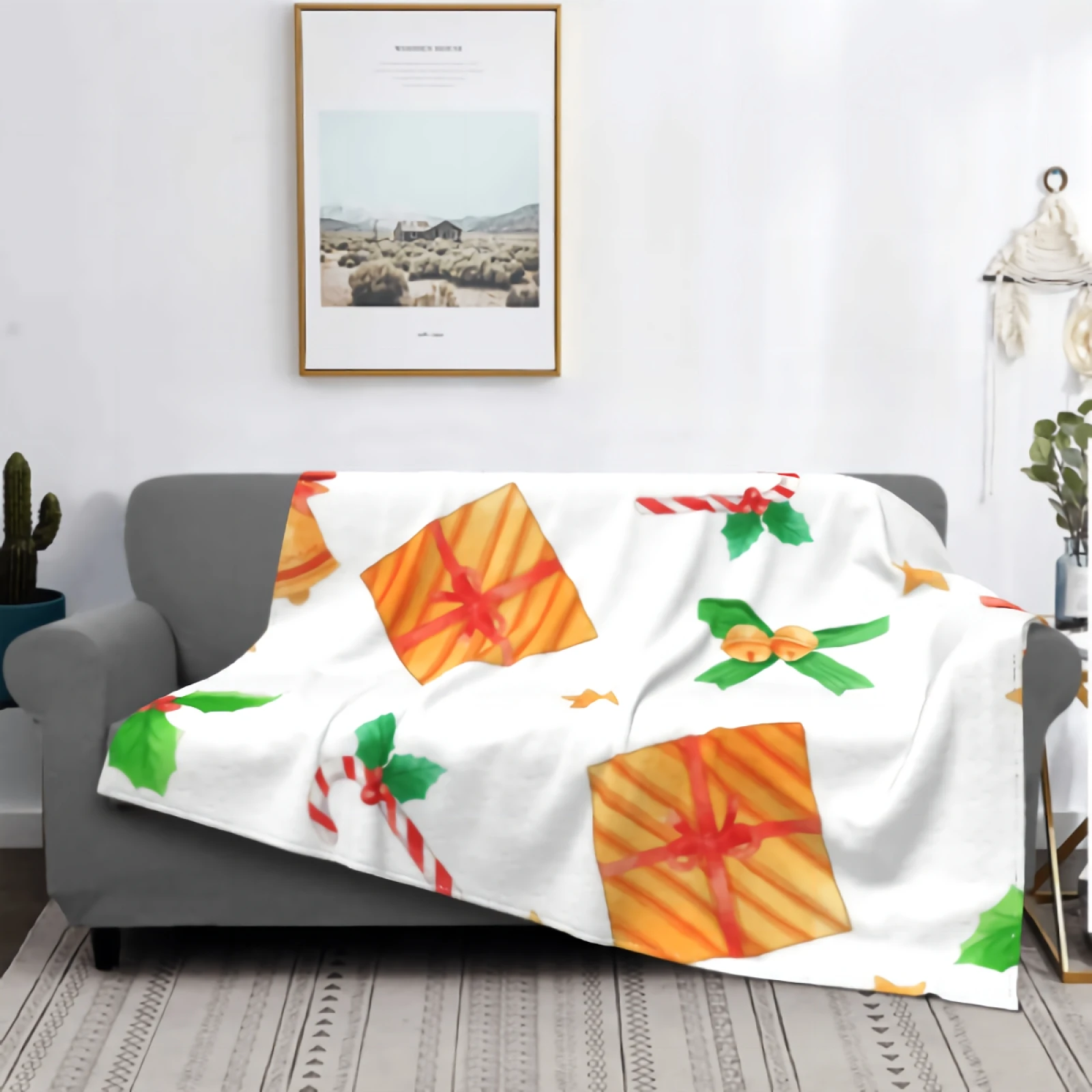 

Комфортный бархатный супермягкий акварельный Рождественский Рисунок, фотокартинки, теплые Пледы для зимнего постельного белья, диван, под...