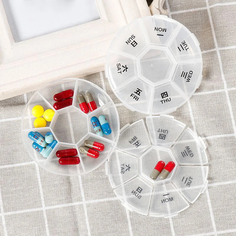 

7 Grids Weekly Pill Box Women Men Round Mini Pill Case Container New Medicine Tablet Dispenser Splitters Pill Empty Holder Box