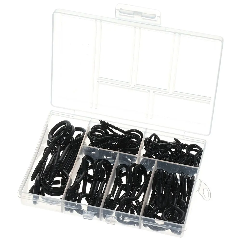 

105Pcs Black Eye Shape Screw Durable Metal 5 Size Eyepins Hooks Screw Eye Hooks Wood