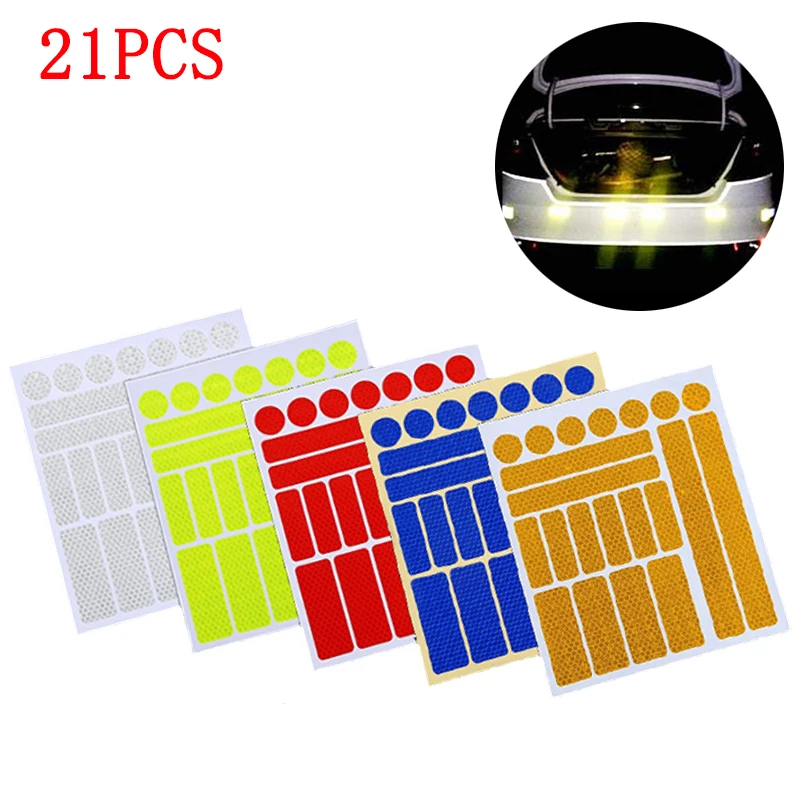 

21PCS Car Motorcycle Reflective Night Safty Warning Reflector Film Decals Decoration Bicycle Wheel Reflector Auto Accessories