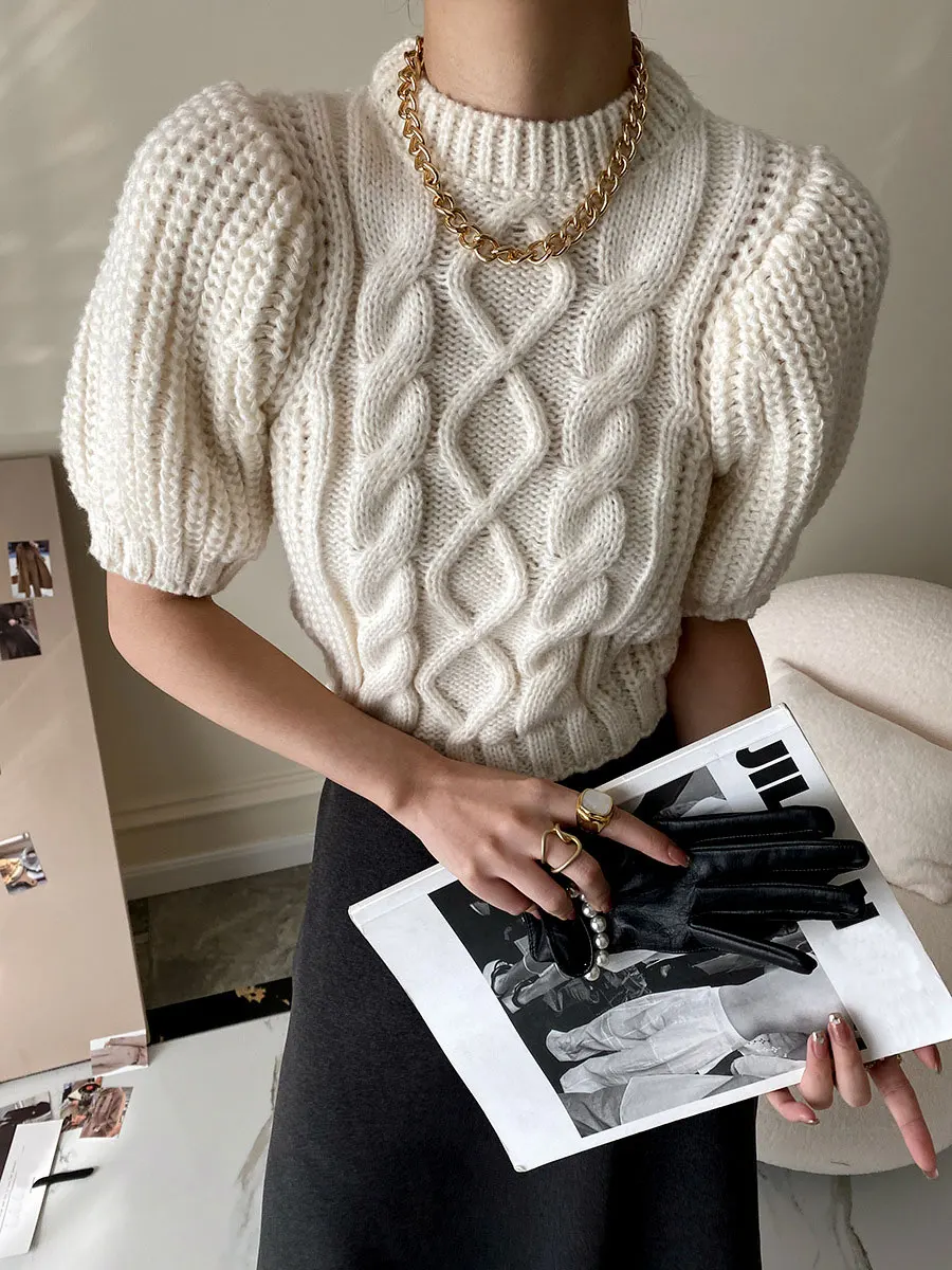 

2022 Fall Women's Sweater Fashion Casual Knit Sweater Women's Pullover Sweater Half-sleeve Fashion Sweater Ladies Sweater