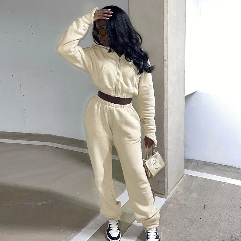 

Hot Autumn Winter Women Outdoor Casual Sports Solid Sweatsuit Zipper Hoodie Long Sleeve Top And Pencil Pants Matching Sets New