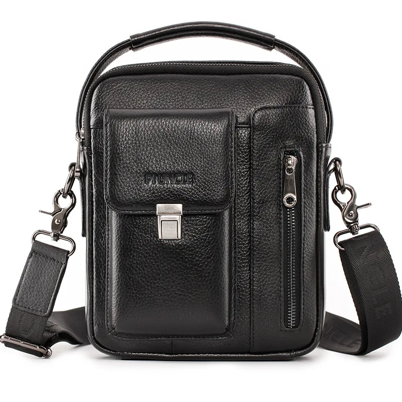 New Fashion Leather Man One Shoulder Crossbody Bag Head Layer Cowhide Handbag Multi-functional Mobile Phone Bag