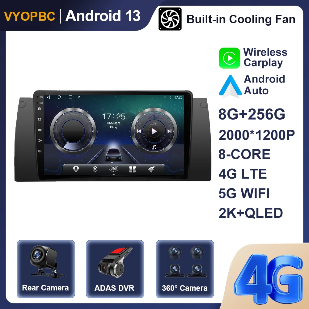 

Android 13 For BMW 5 E39 E53 X5 1995 - 2001 Car Radio SWC ADAS Multimedia DSP WIFI Video Stereo Navigation GPS BT Player 4G RDS