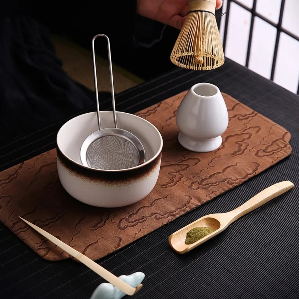 

Japanese Matcha Whisk Scoop and Holder, Matcha Bowl with Strainer, Ceremony Accessory for Family Beginner, 6 Pieces
