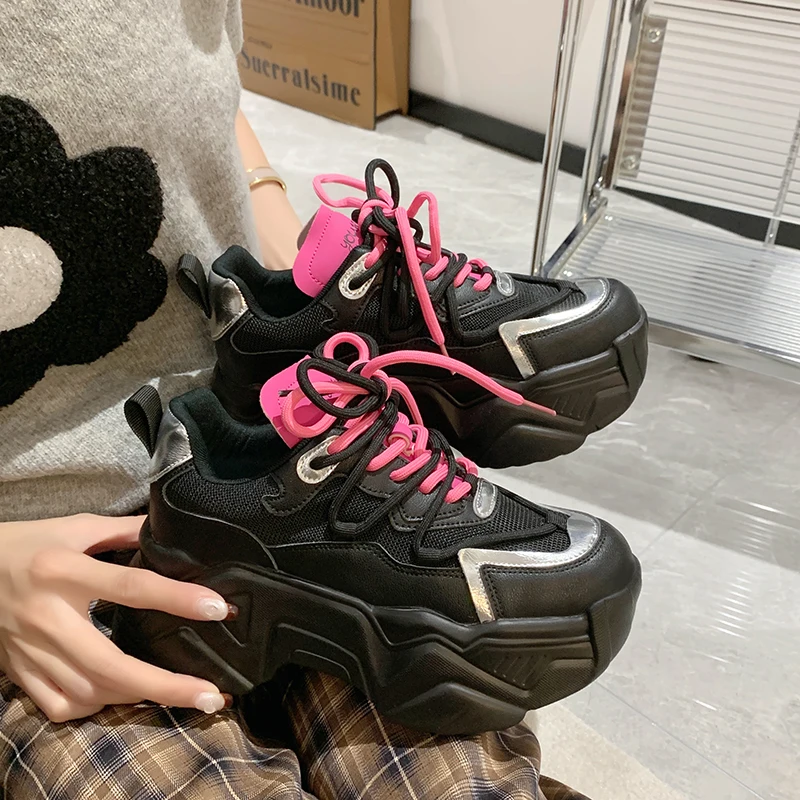 

New 2022 Fashion Woman High Platform Sneakers Spring Female Shoes Black White Sneaker Breathable Zapatos Casual Mujer Size 40
