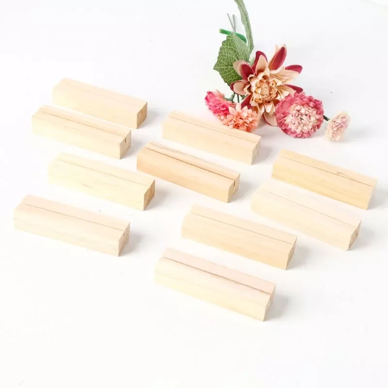 

Natural Wood Numbers Photo Display Stand Business Card Holder Message Name Memo Clips Office Desk Organizer Dinner Party