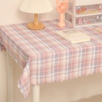 student girl heart plaid tablecloth desk student dormitory japanese girl dining table cushion pastoral style rectangular