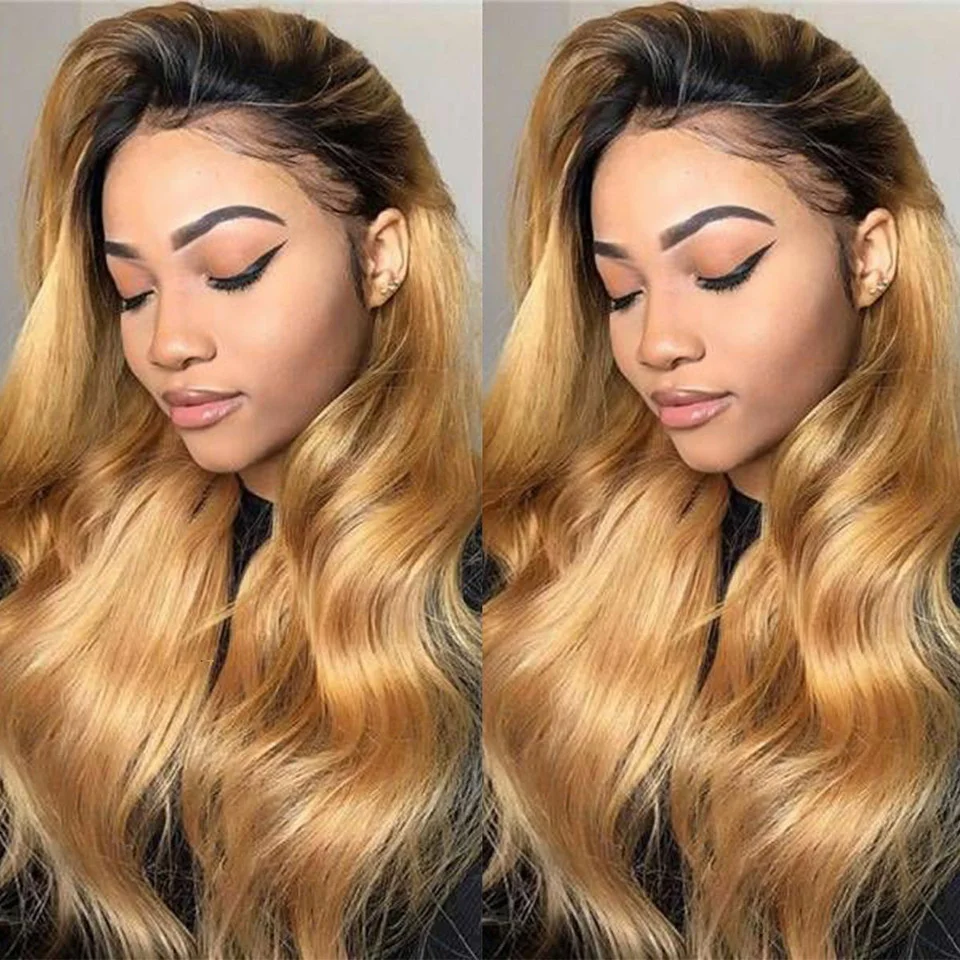 

30 32 34 36 Inch Ombre Body Wave Lace Front Wig 13x4 1B 27 1B 30 Honey Blonde Colored Wavy Lace Wig Human Hair Lace Front Wigs