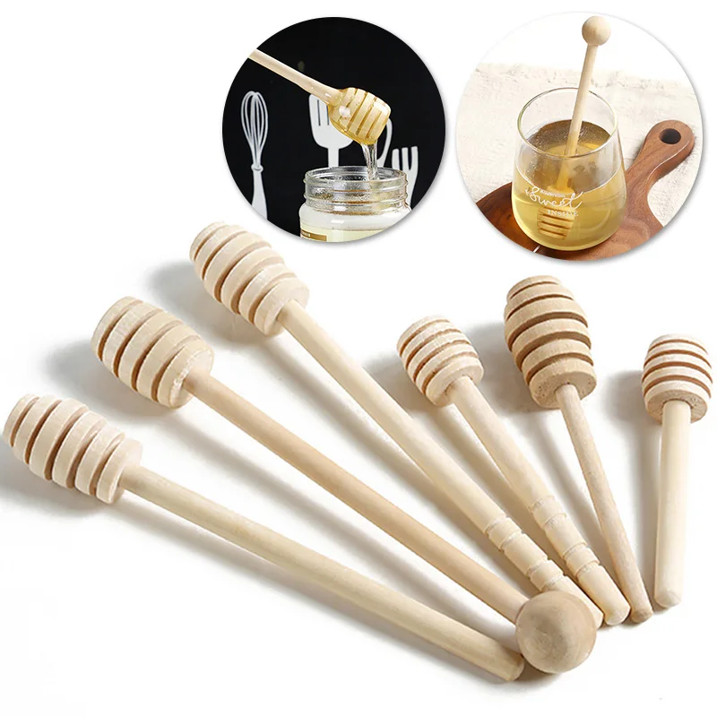 

Honey Stir Bar Mixing Handle Jar Spoon Practical Wood Dipper Honey Long Stick Supplies Honey stirring Jam Coffee Kitchen Tools