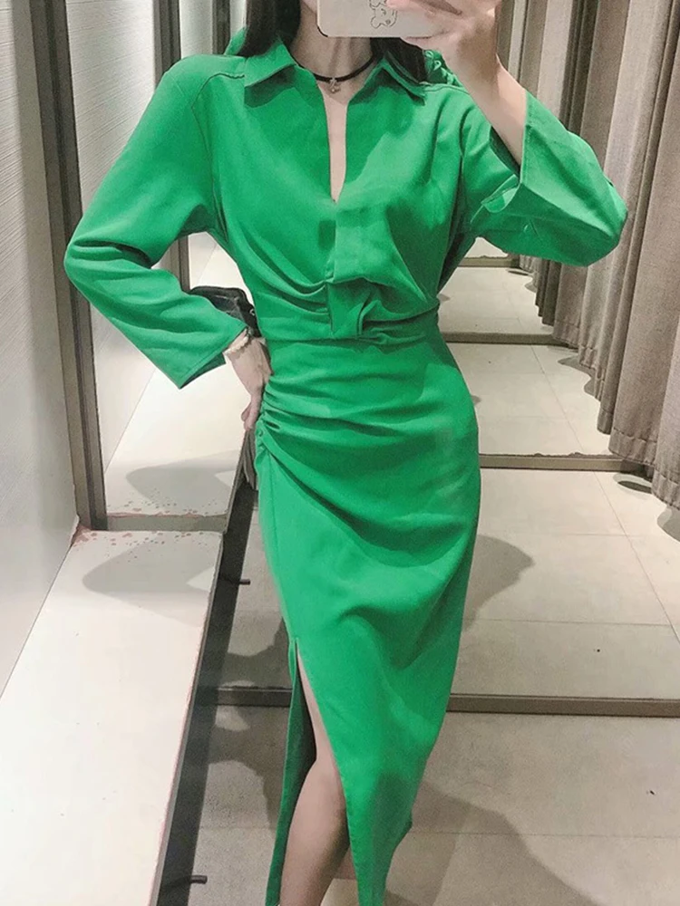 

Women Fashion Pleated Cropped Blouses Vintage Three Quarter Sleeve Back Elastic Hem Female Shirts Chic Tops