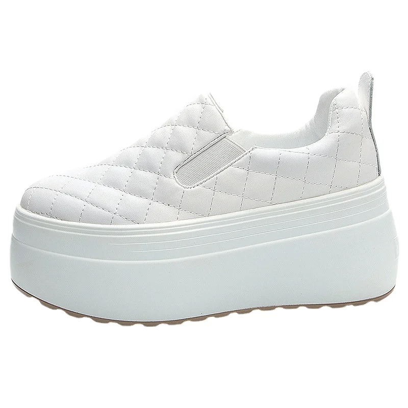 

8cm Genuine Leather Platform Wedge Female Women Sneakers Chunky Spring Autumn Women Casual Vulcanize Comfy Shoes Designer Shoes