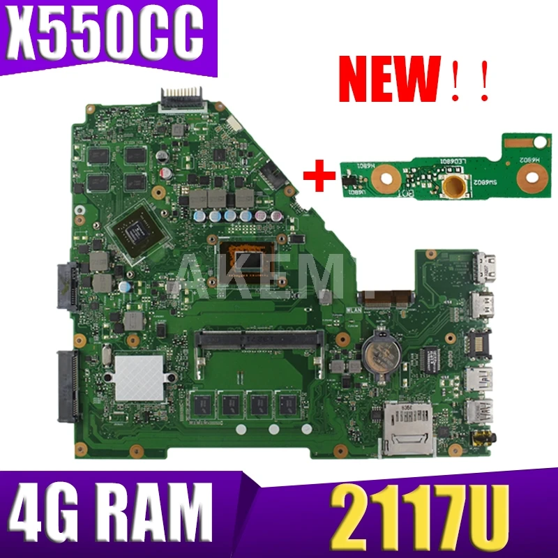 

Материнская плата Akmey X550CC для ноутбука ASUS X550CA R510C Y581C X550C X550CL, 4 Гб ОЗУ, процессор 2117U, протестированная на 100% рабочая оригинальная материнская ...