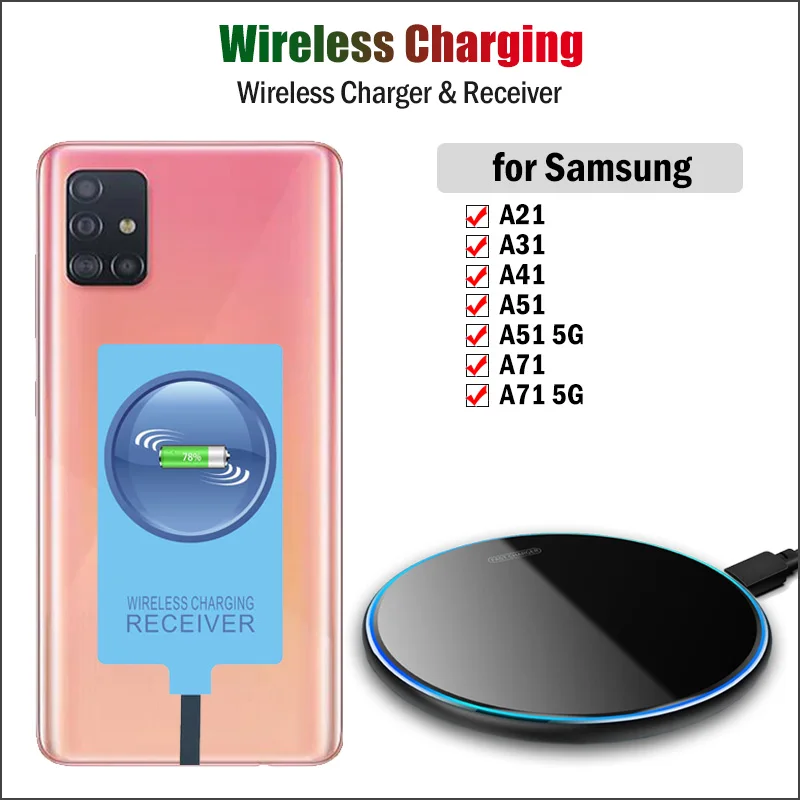 qi wireless charger type c receiver for samsung galaxy a21 a31 a41 a51 a71 5g phone wireless charging connector usbc adapter free global shipping