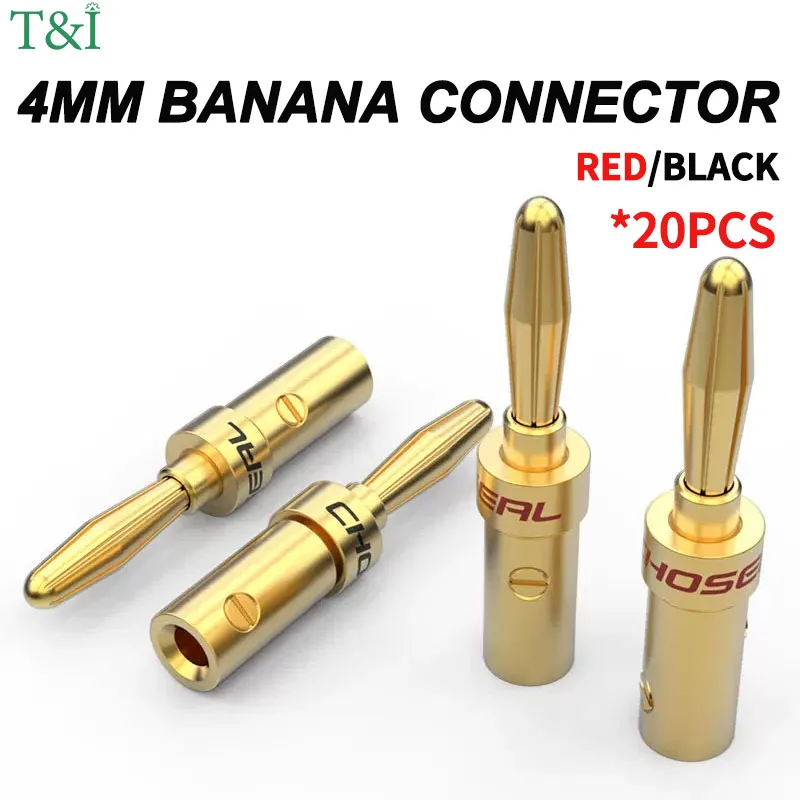 

20PCS 4mm Banana Plug with Gold-Plated Connector and Screw Lock Welding-Free, Suitable for Speaker and Amplifier Connections