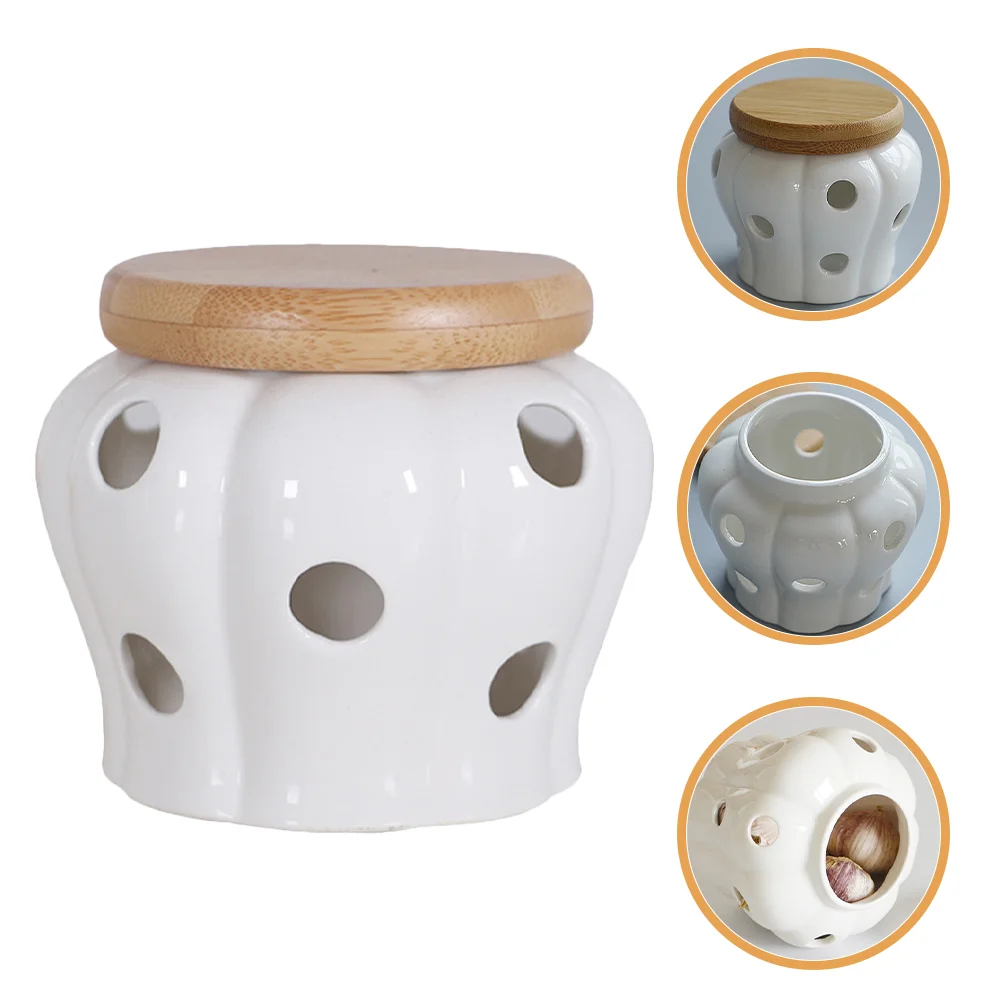 

Hollow Garlic Keeper Kitchen Use Ventilated Garlic Container Reusable Ceramic Garlic Holder