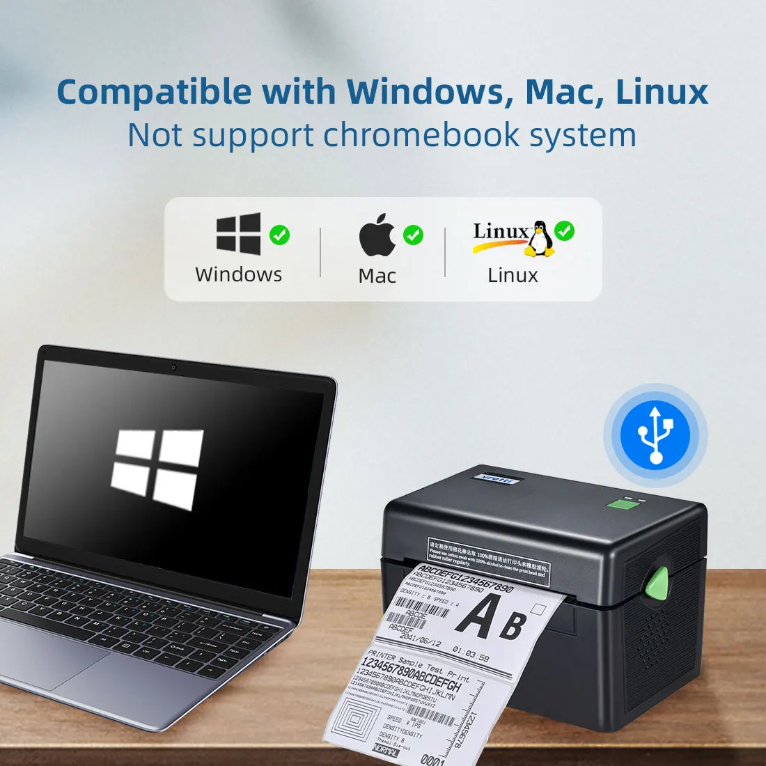 Настольный Термопринтер для этикеток Vretti DT108B 4x 6 совместимый с Windows Mac доставки