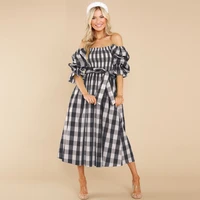 spring 2022 new fashion plus size clothing for women slim fit one word neck backless plaid printed beach dress