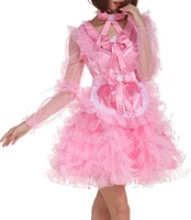hot selling new lockable sissy girl maid pink neckline heart shaped multi layer fluffy dress role play customizable