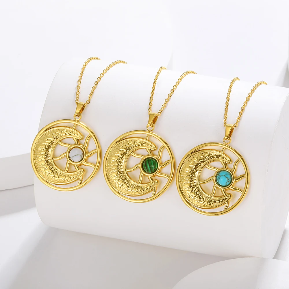 

PVD Plated Stainless Steel Planet Necklace 18K Gold Color Necklaces Round Natural Stone Heart-shaped Jewelry For Women Gifts New