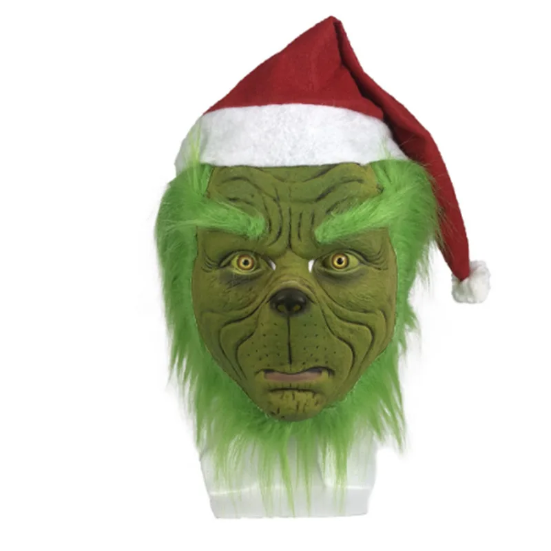 

Green Hair Christmas Mask How Stole Chrismas Cosplay Mask Latex Halloween Chrismas Full Head Latex Party Costume Mask Props