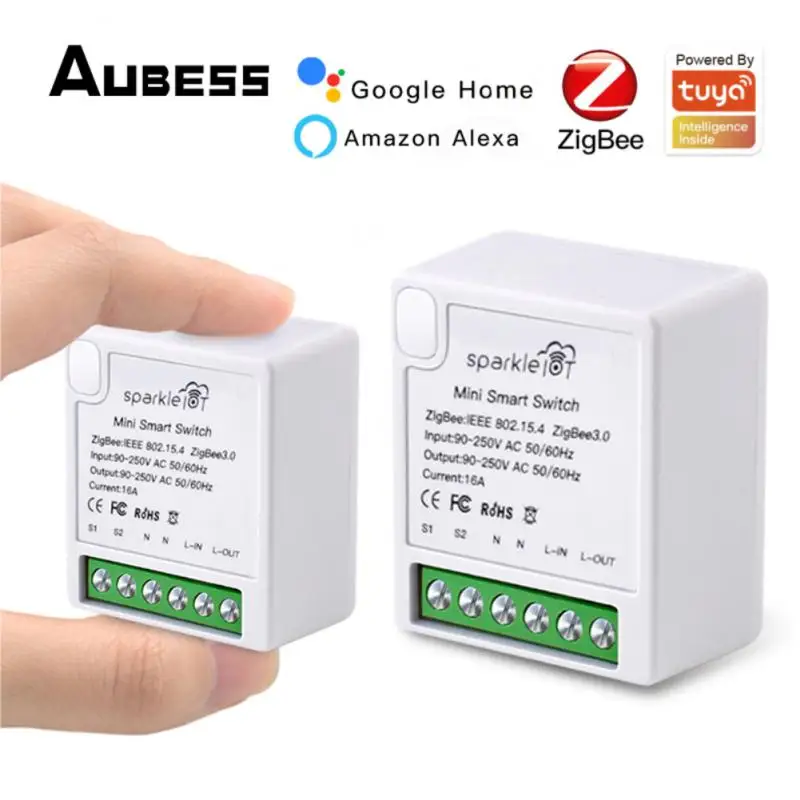 

Мини-переключатель Tuya Zigbee, 16 А, 2 канала, работает с приложением Alexa Google Home