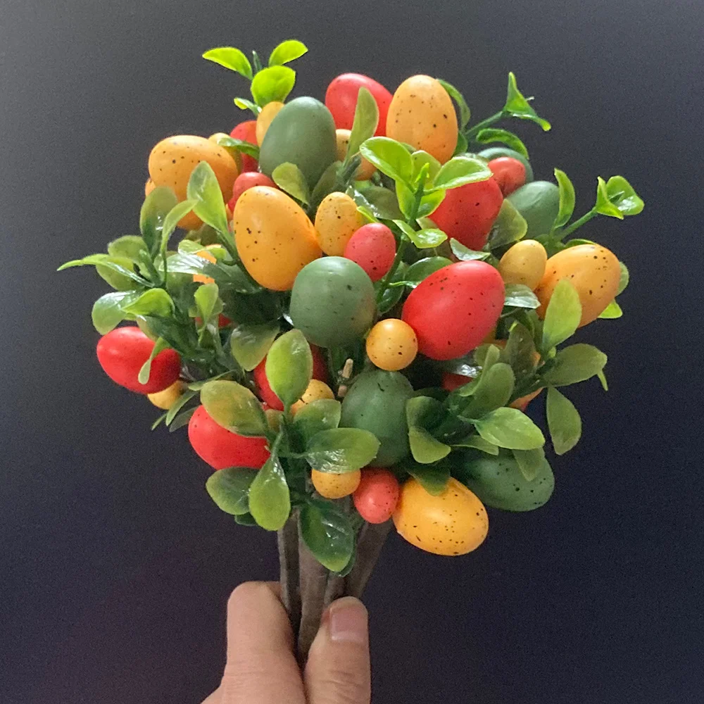 

2pcs Artificial Easter Stems Colorful Berry Picks with Easter Eggs Home Centerpiece Vase Windowsill Decor and Easter Celebration