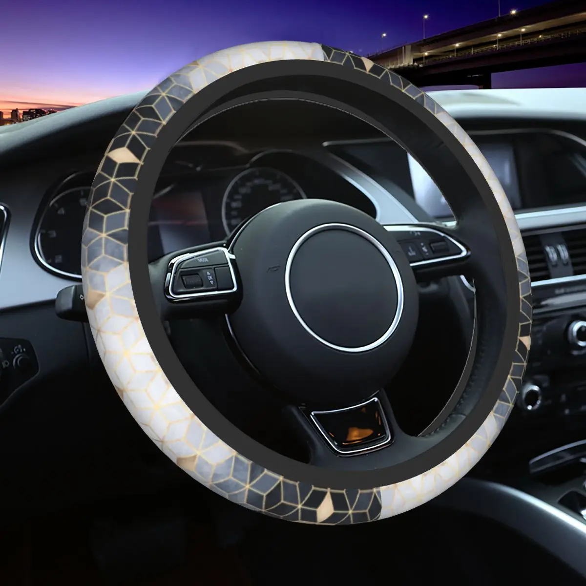 

Soft Blue Gradient Cubes Car Steering Wheel Cover 37-38 Anti-slip Auto Steering Wheel Protector Car-styling Car Accessories