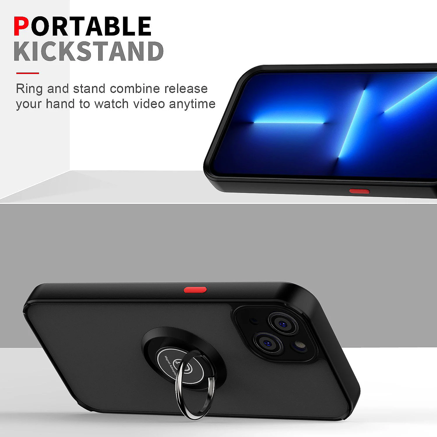 Чехол противоударный для iPhone 14 Pro Max 6.7 6.1 Роскошный матовый прозрачный держатель кольца на автомобильной креплении для телефона iPhone14promax on.