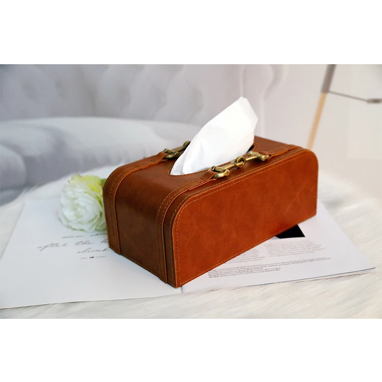 

European light luxury leather tissue box living room dining table coffee table paper storage box decoration modern minimalist ho