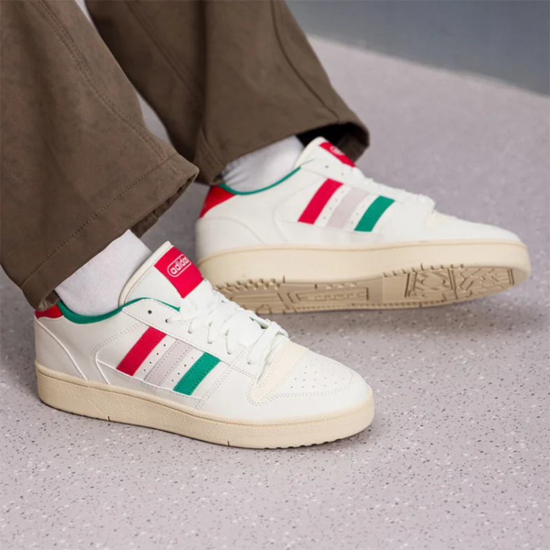 Фото Кроссовки adidas Off White Red Green Vintage Platform Skate Shoes, кожаные, с тремя полосками, низкие, в стиле ретро, повседневные, для мужчин и женщин KJ0840 №4