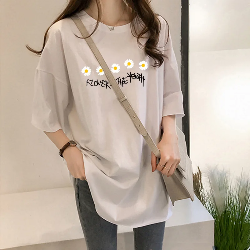 Футболка женская Свободная с коротким рукавом и графическим принтом милая