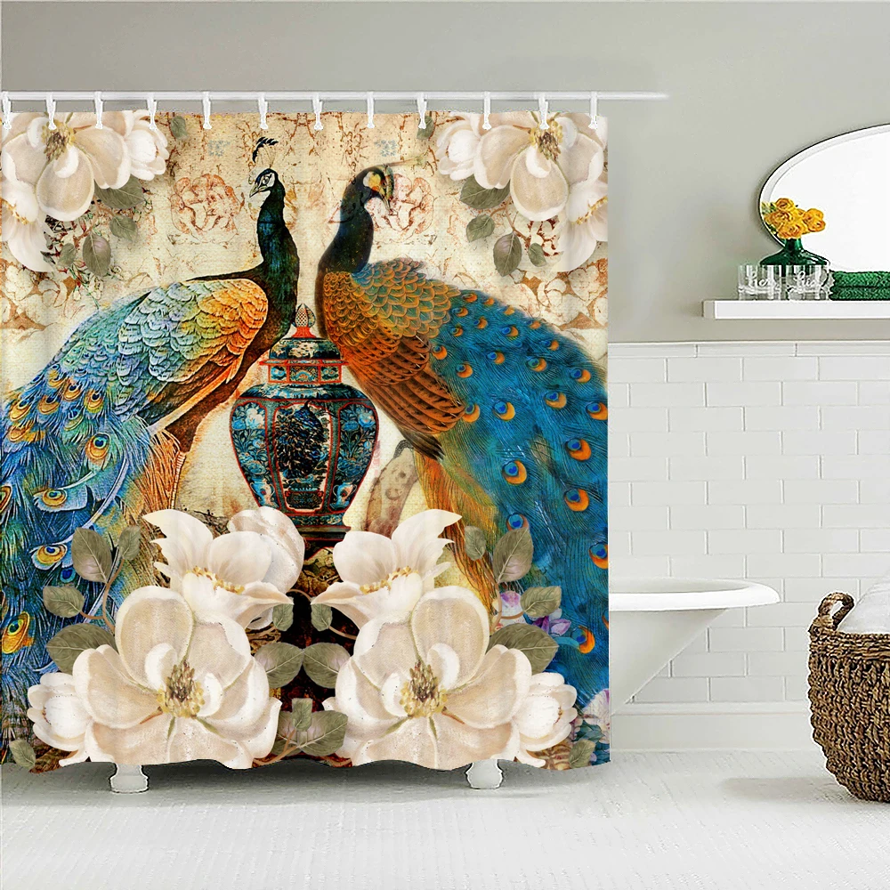 

Flowers birds Peacocks Shower Curtain Bathroom Waterproof Polyester Printing Shower Curtains for Bathroom Shower with Hooks