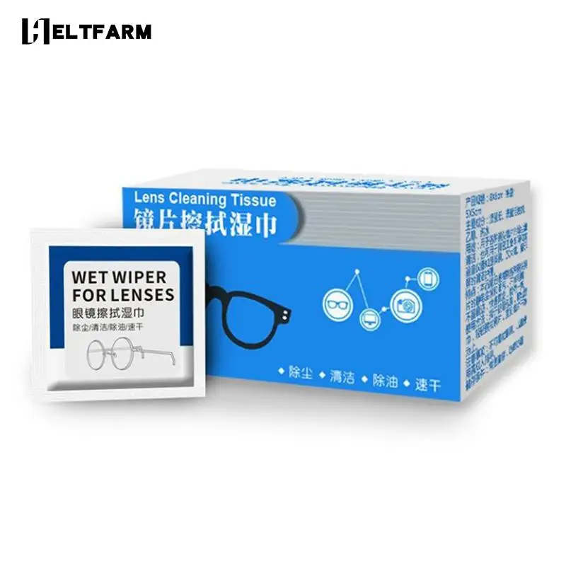 

100pcs/Box Glasses Cleaner Wet Wipe Disposable Anti Fog Misting Dust Remover Cleaning Lens Wipes Sunglasses Phone Screen 2022