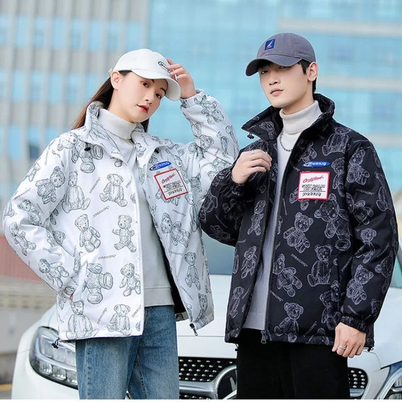 Winter Bear Lovers Short Down Jacket Canada Goose Thicken Keep Warm Stand Collar Trend Korean Version Coat Casual Printing Wild