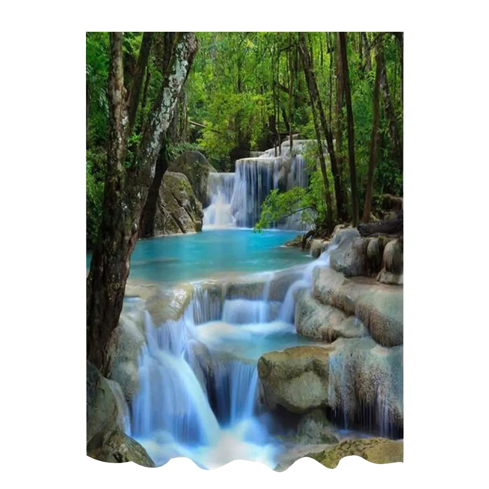 

Modern Waterfall Scenery Shower Curtains Waterproof Polyester Fabric 3D Bathroom Colorful Blackout Bathroom Curtains Long