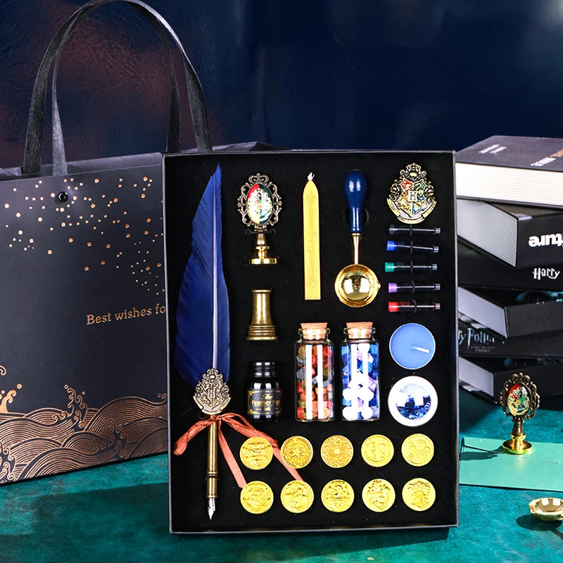 

Wax Seal Stamp Set Gift Box European English Feather Pen Signature Pen for Boys and Girls' Birthday Gift