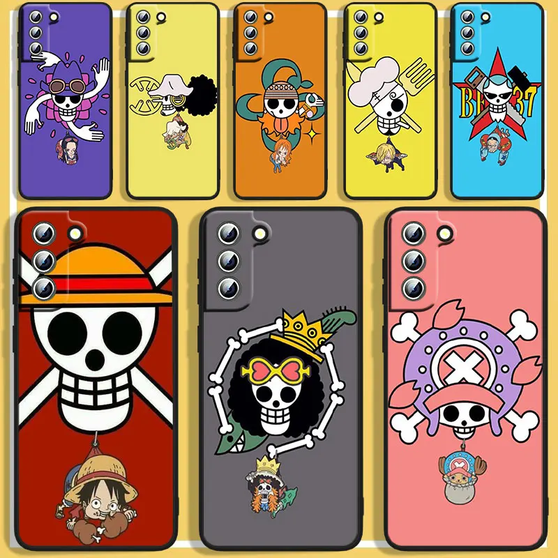 

Anime One Piece Logo Phone Case For Samsung S8 S9 S10 S20 S21 S22 Plus S10e 5G Lite Ultra FE Black Silicone luxury Funda Cover