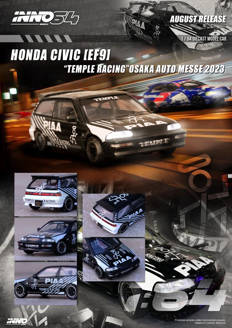 INNO 1:64 Honda CIVIC EF9 TEMPLE RACING Alloy Модель автомобиля Коллекция подарок