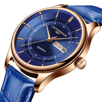 2022 New High Quality Leather Blue Quartz Watch Men Waterproof Watches Business Fashion Auto Date Male Clock Relogio Masculino-36621