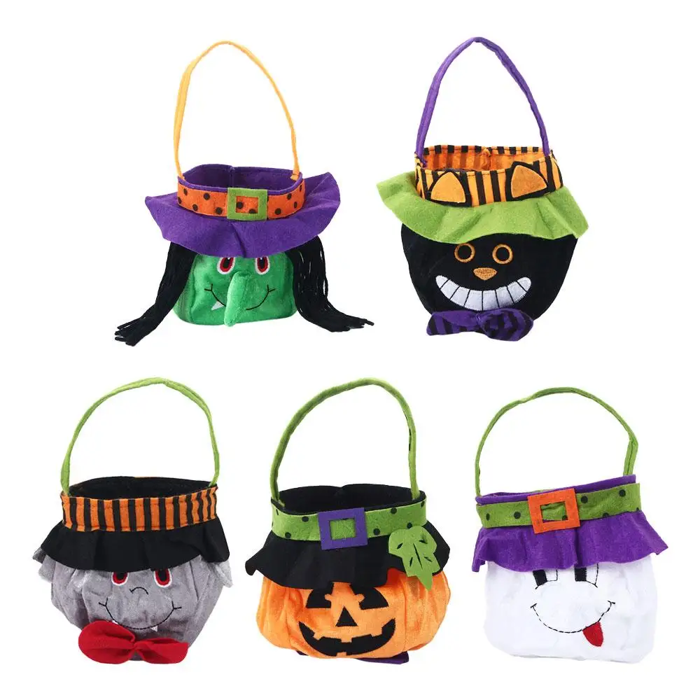 

Happy Witch Gift Basket Trick Or Treat Pumpkin Handbag Tote Bags Loot Bag Halloween Candy Bag